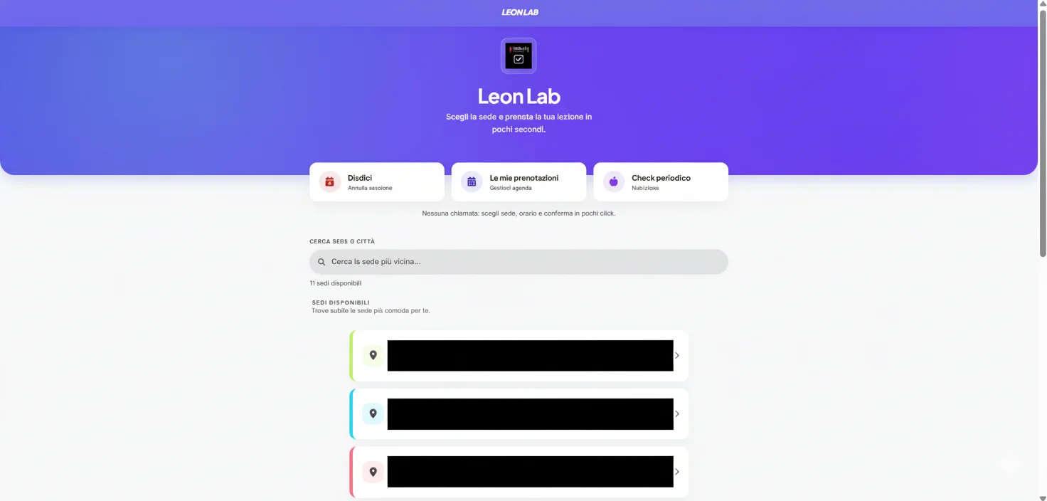 Leon Lab — prenotazioni & app